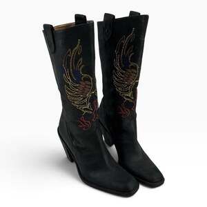 Gianni Bini Tall Western Cowboy Boots Embroidered Eagle Black Sz 9.5